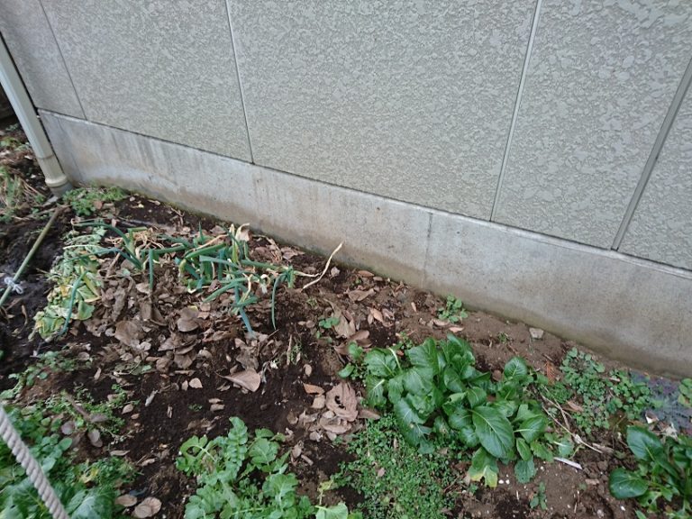 基礎と外壁の取り合いで水漏れの可能性あり、内部の木鉄など腐食あり