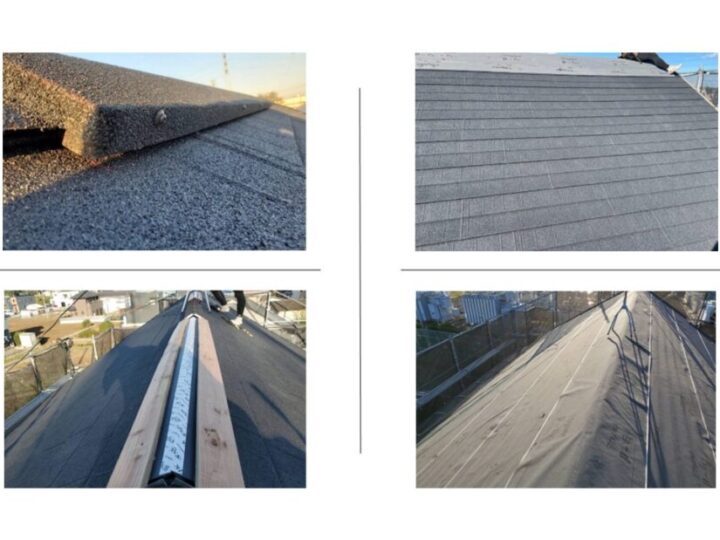 ノンアスベスト瓦のスレート屋根でクボタ・グリジェイドネオをひび割れなども非常に多く塗装でのメンテナンスをしても施工後にひび割れを再発する可能性も高いので今回は、金属屋根のディプロマットスターでカバー工事しました。