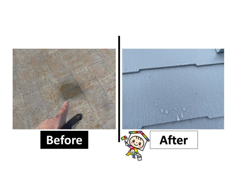 外壁と同様雨水が染み込んでいましたが、しっかり弾いて防水しているのが分かります。