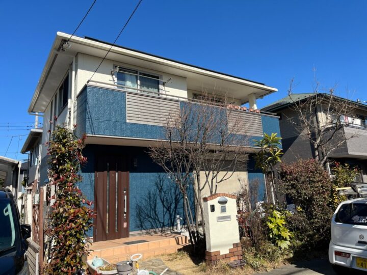 坂戸市にっさい花みず木|外壁塗装・屋根塗装|K様邸|ブロークンホワイト・マウンテンブルー仕上げ