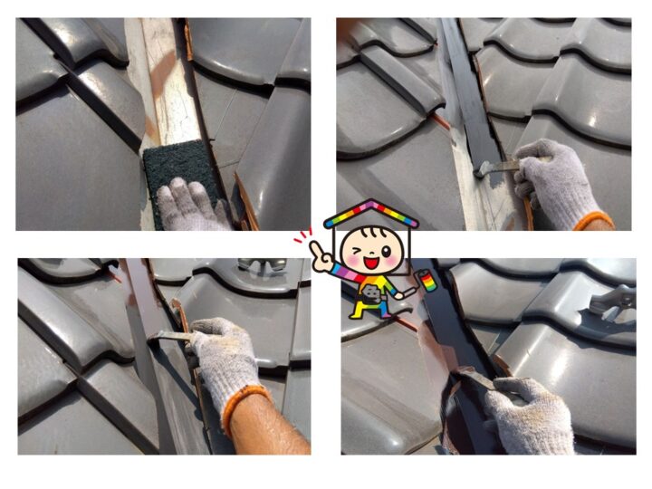 こちらは谷樋です。ケレン後に錆止を入れてから2回塗装をして仕上りです