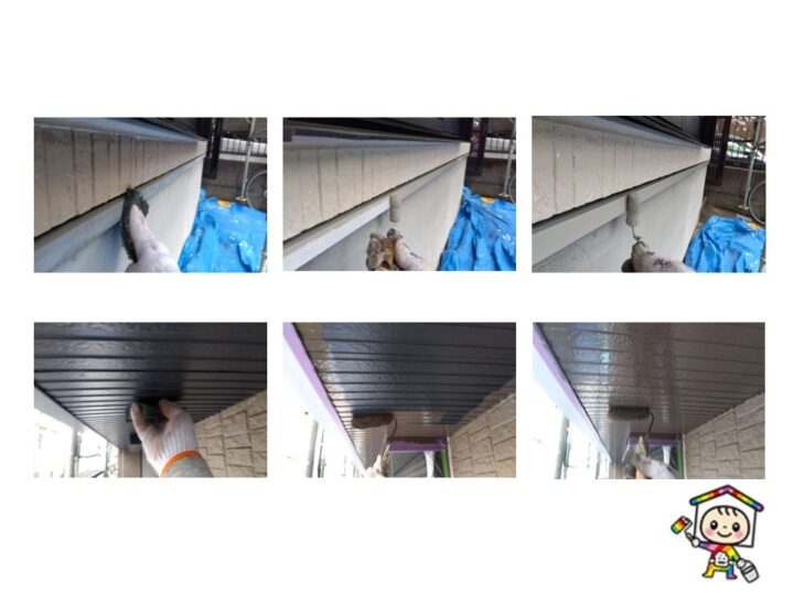 軒天、水切りはケレン後に2回塗装をして仕上りです。