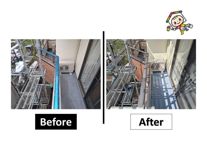 薄くなった防水層がベランダ防水工事により防水性を取り戻し雨漏りの心配もなくなりました。