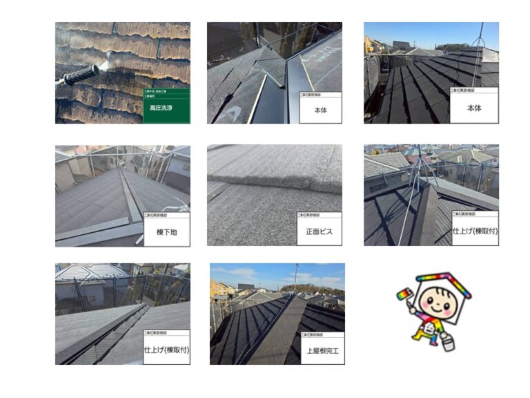 既存棟撤去を行い、新しい防水シート、棟板金・谷板金・屋根本体と設置していきます。
