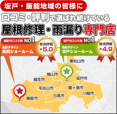飯能・坂戸地域の皆様に口コミ・評判で選ばれ続けている屋根修理・雨漏り専門店